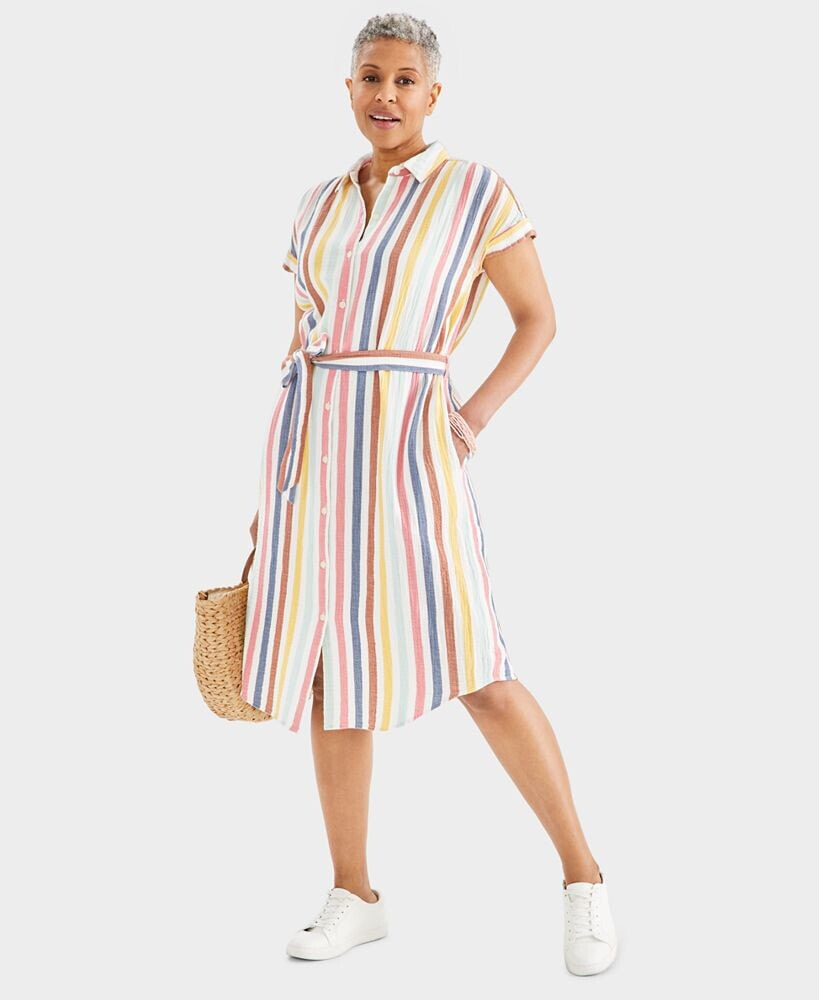 Style & Co women's Cotton Gauze Short-Sleeve Shirt Dress, Created for Macy's