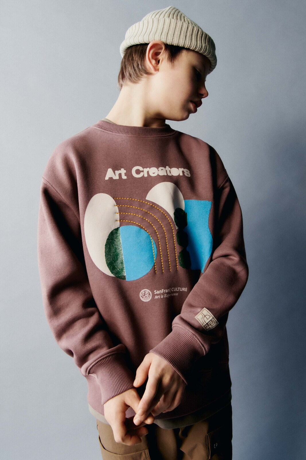 Flocked and embroidered printed sweatshirt