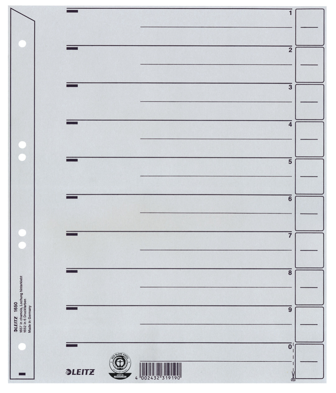 Leitz 16500085 закладка-разделитель Числовая закладка-разделитель Картон Серый