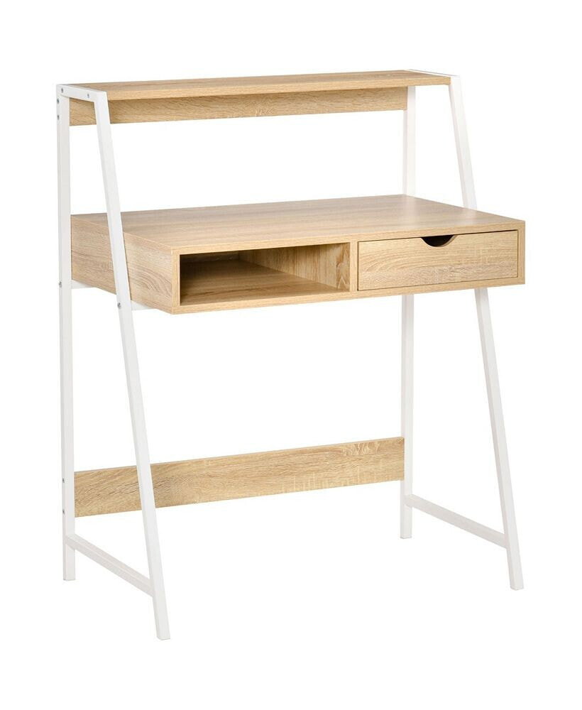 Simplie Fun home Office desk, Computer Desk for Small Spaces, Writing Table with Drawer and Storage Shelves