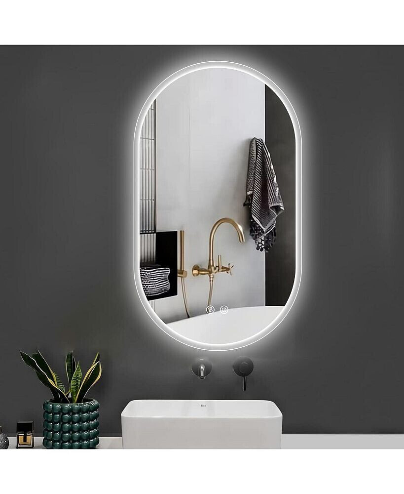Simplie Fun 32X20 Inch Bathroom Mirror with Lights, Anti Fog Dimmable LED Mirror for Wall Touch Control, Frameless Oval Smart Vanity Mirror Vertical Hanging