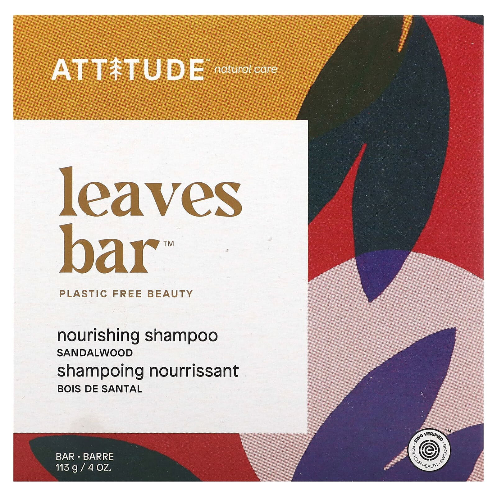 ATTITUDE, Leaves Bar, шампунь для увеличения объема, апельсиновый кардамон, 113 г (4 унции)