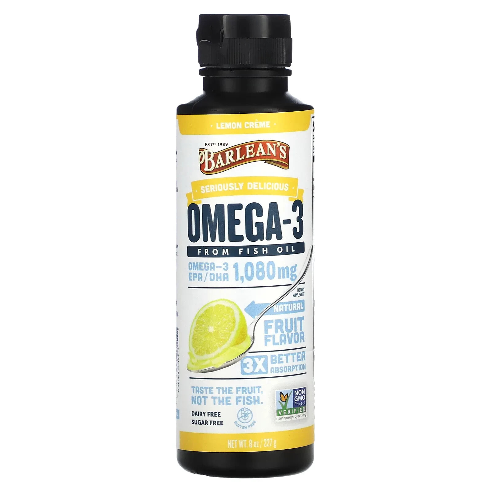 Barlean's, Omega 3 from Fish Oil, Lemon Creme, 1,080 mg, 8 oz (227 g)