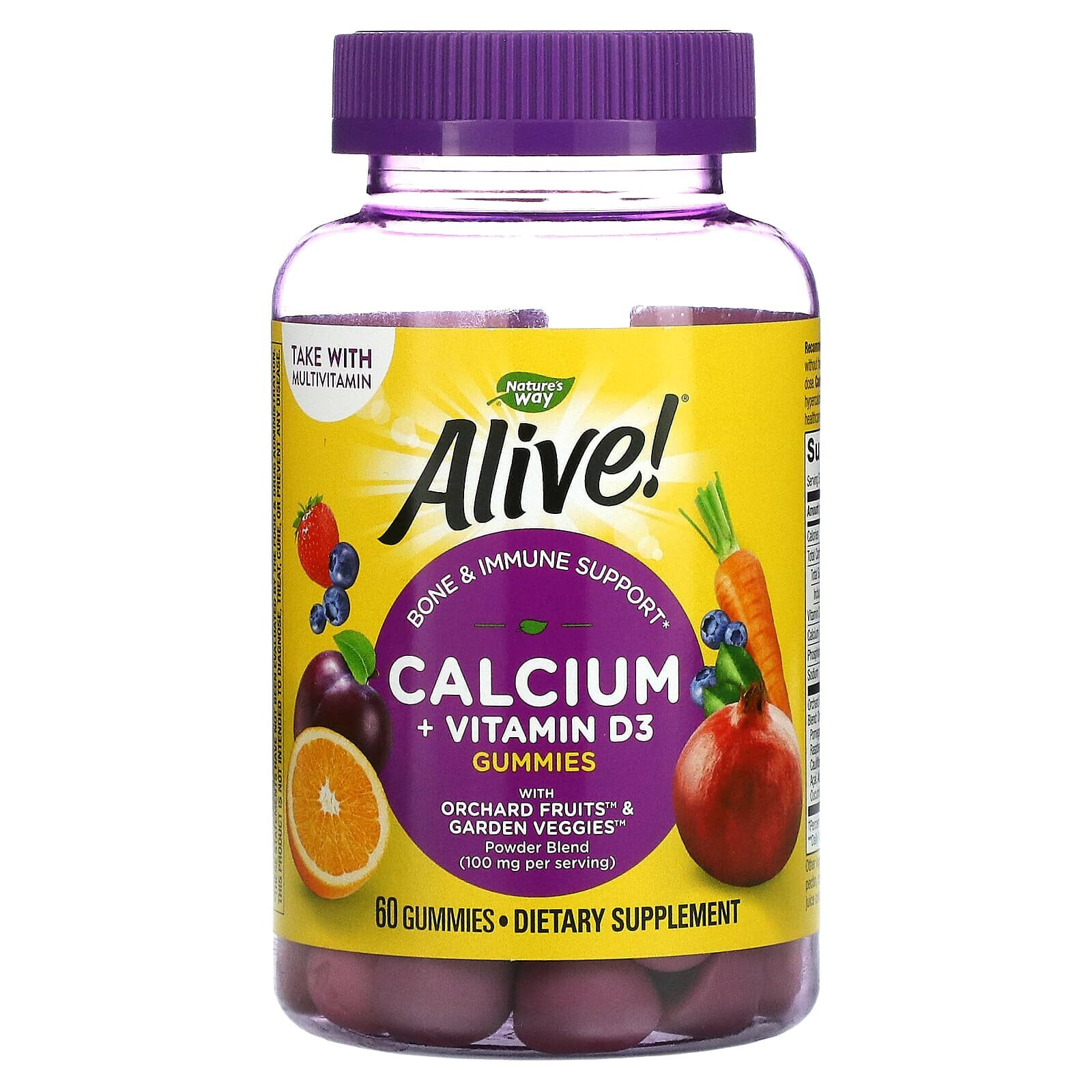 Натурес Вэй, Alive!, кальций и витамин D3, 60 жевательных конфет