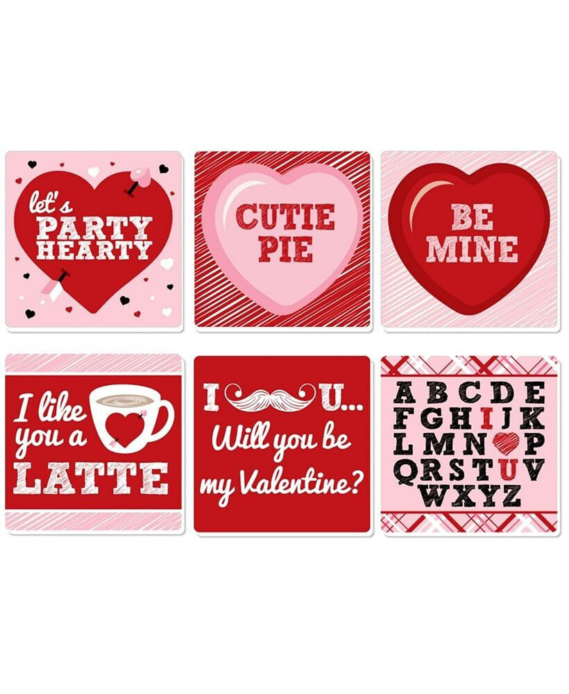 Big Dot of Happiness conversation Hearts - Funny Valentine's Day Party Decor Drink Coasters Set of 6