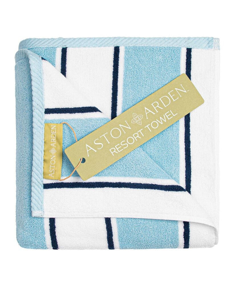 Aston and Arden oversized Extra Thick Luxury Beach Towel (35x70 in., 600 GSM), Pinstriped, Soft Ring spun Cotton Resort Towel
