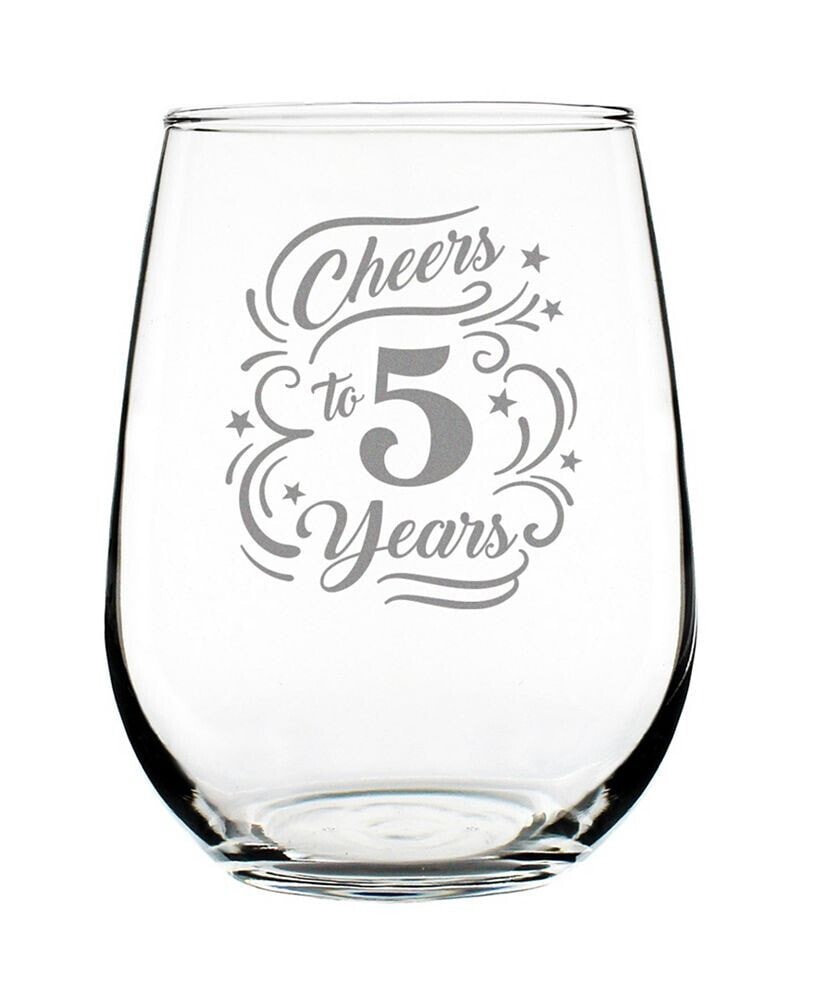 Bevvee cheers to 5 Years 5th Anniversary Gifts Stem Less Wine Glass, 17 oz