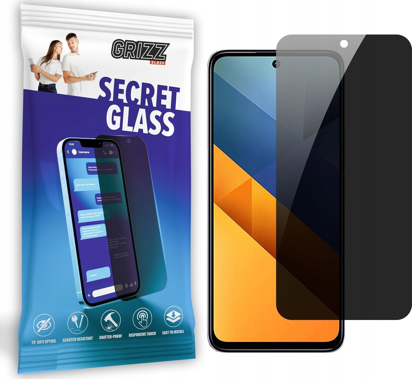 GrizzGlass Szkło prywatyzujące GrizzGlass SecretGlass do Xiaomi Poco M6