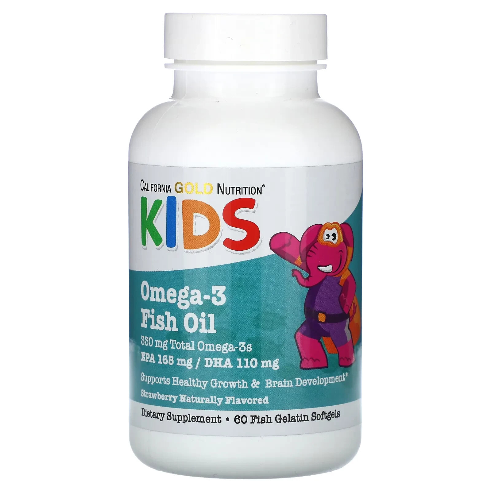 Kid’s Omega-3 Fish Oil, Natural Strawberry Flavor, 60 Fish Gelatin Softgels