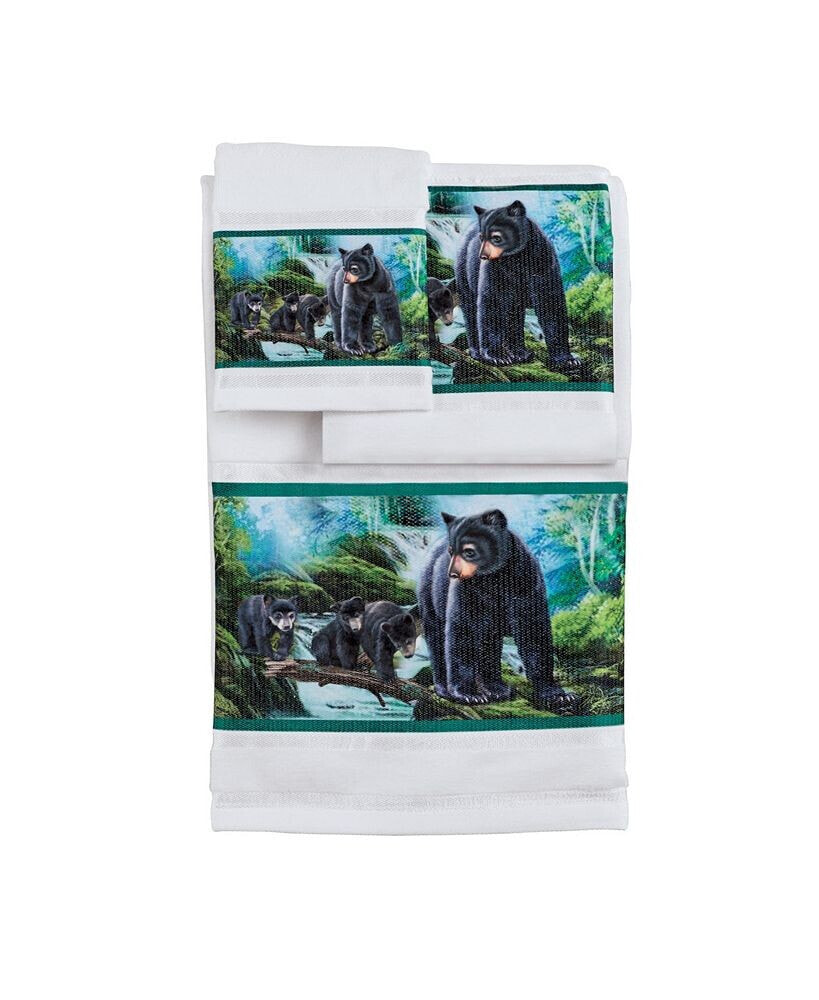 Collections Etc 3-Piece Black Bear Mother and Cubs Scene Bath Towel Set
