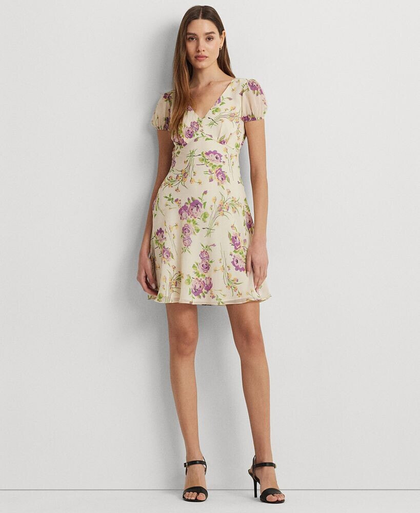 Lauren Ralph Lauren women's Floral Georgette Puff-Sleeve Dress