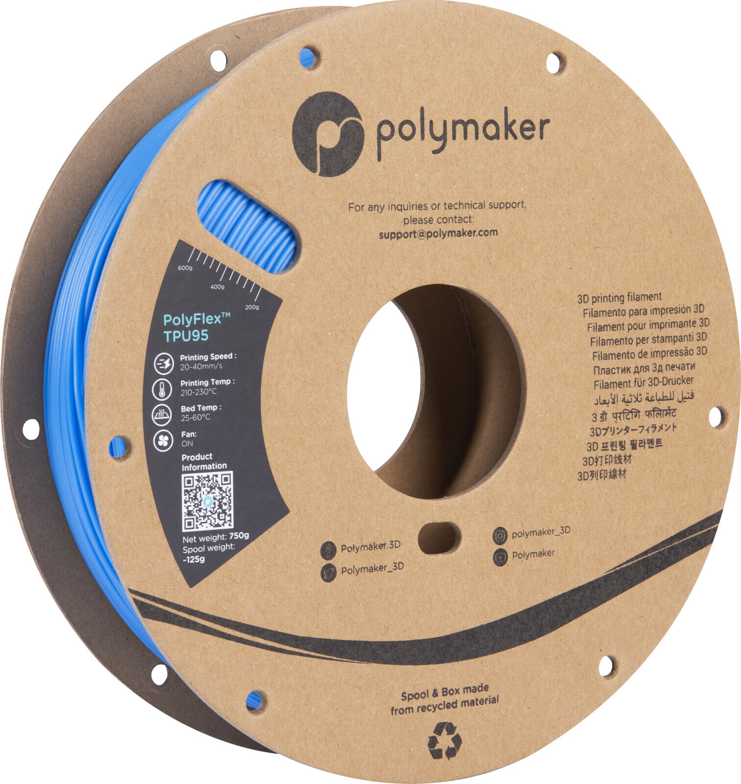 Polymaker PD01005 PolyFlex TPU-95A Filament TPU flexibel 1.75 mm 750 g Blau 1 St.