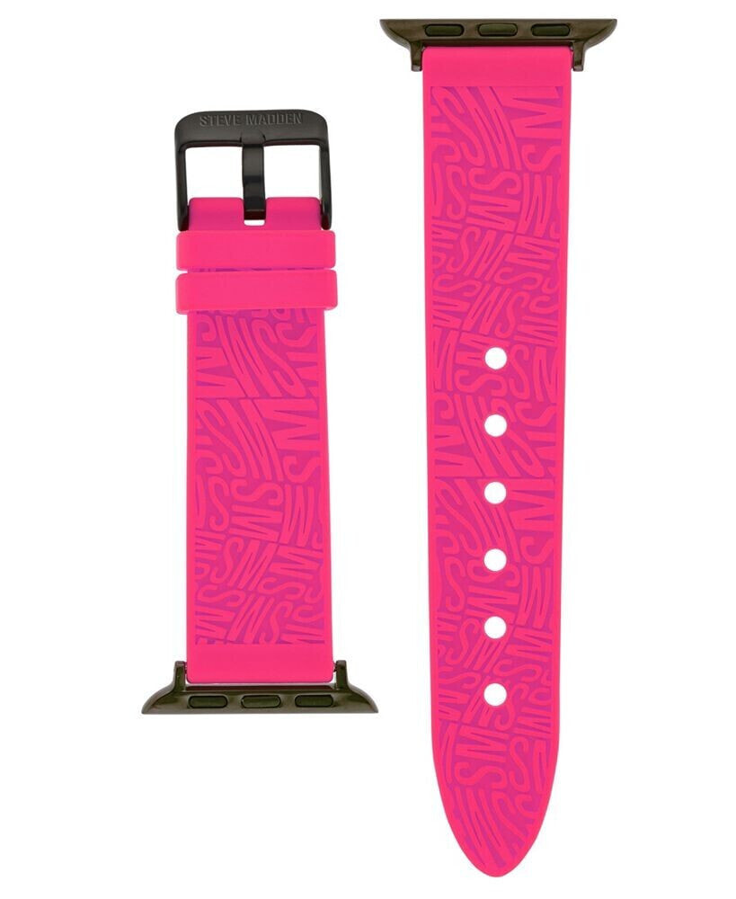 Steve Madden women's Bright Pink Swirl Logo Silicone Strap Compatible with 42, 44, 45, 49mm Apple Watch