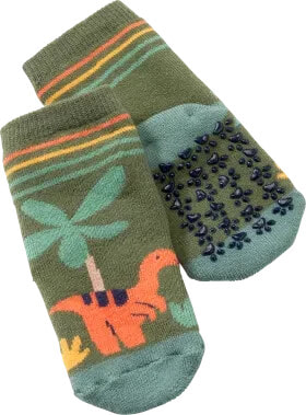 ABS Socken mit Dino-Motiv, grün & orange & gelb, Gr. 18/19, 1 St