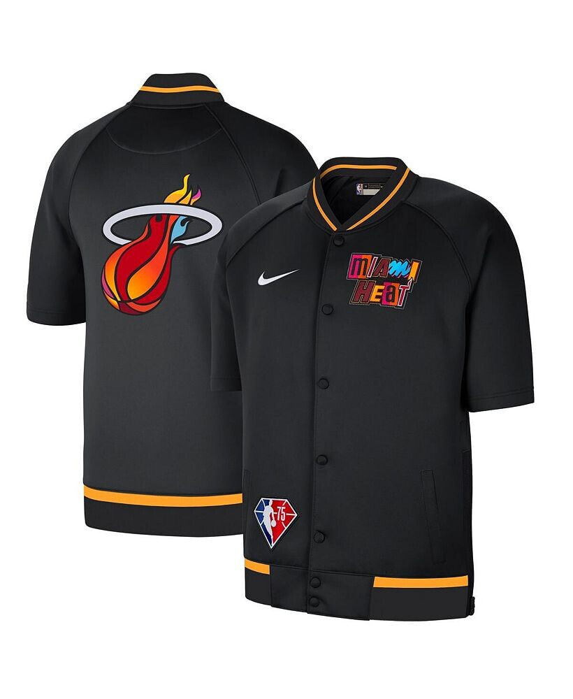 Nike men's Black, White Miami Heat 2021/22 City Edition Therma Flex Showtime Short Sleeve Full-Snap Bomber Jacket