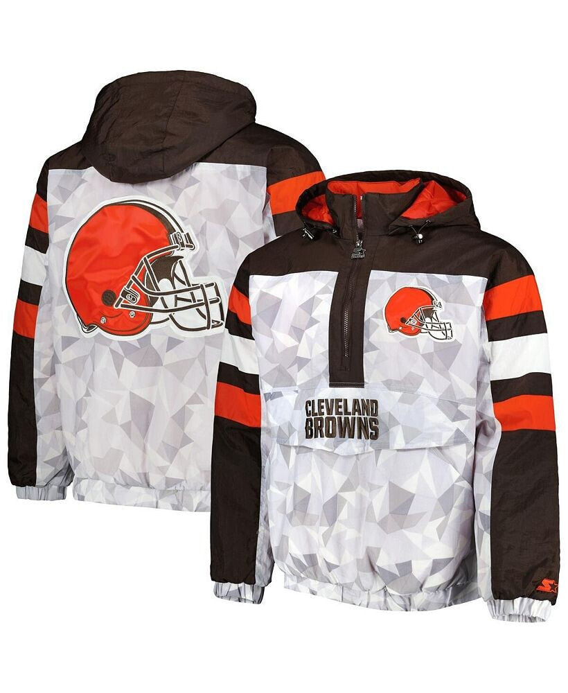 Starter men's White, Brown Cleveland Browns Thursday Night Gridiron Raglan Half-Zip Hooded Jacket