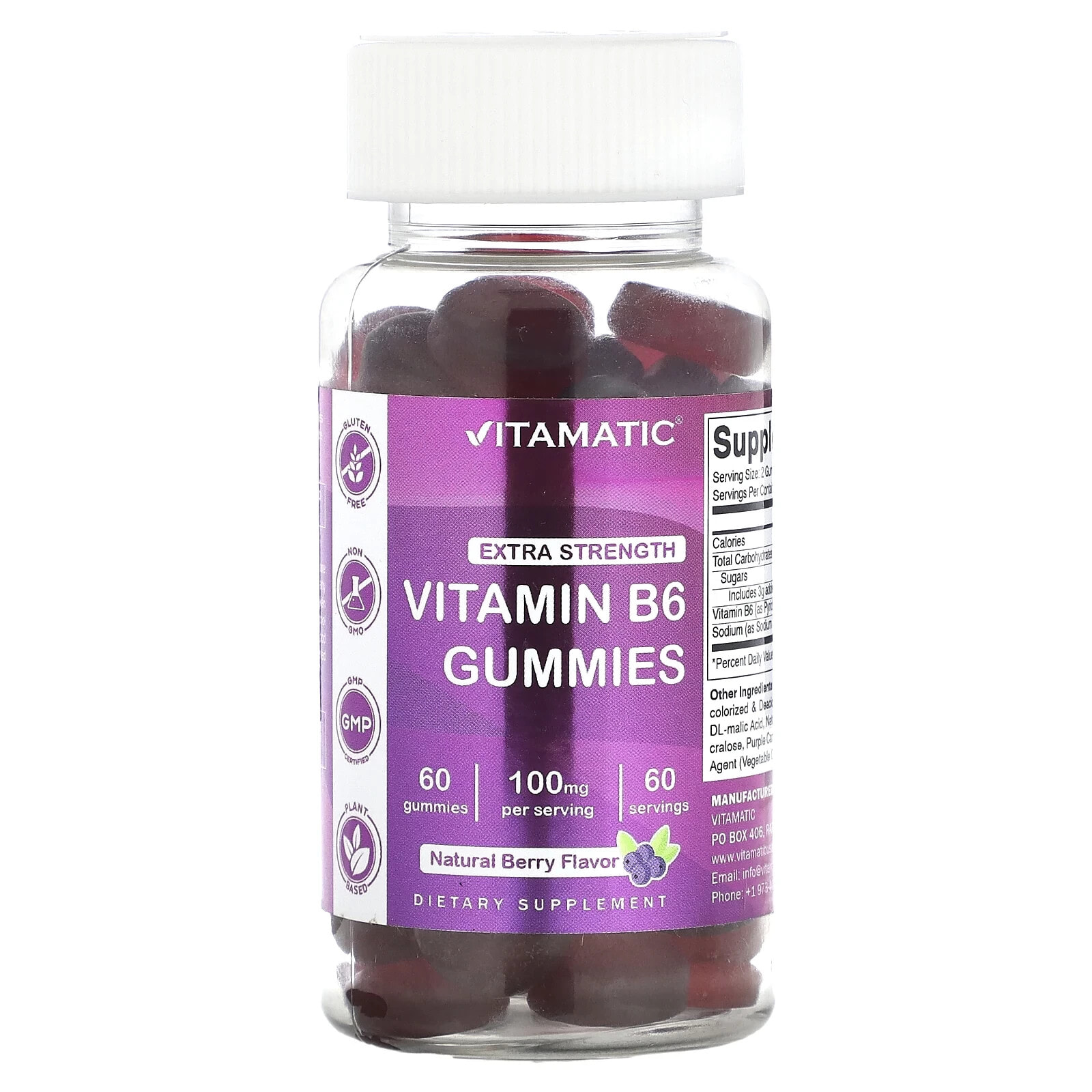 Vitamatic, Vitamin B6, Extra Strength, Berry, 50 mg, 60 Gummies