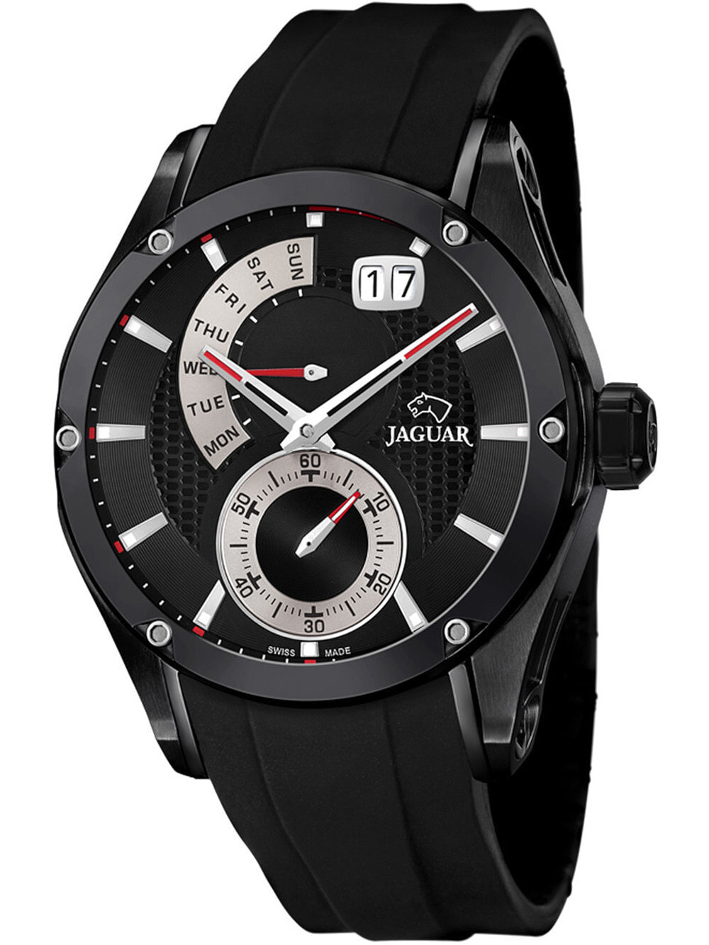 Мужские наручные часы с черным силиконовым ремешком Jaguar J681/2 Special Edition Herren 45mm 10ATM