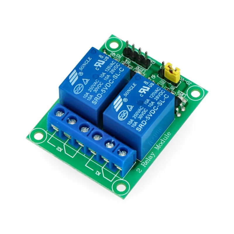 Relay 2 channel module with optoisolation - 10A/250VAC contacts - 5V coil