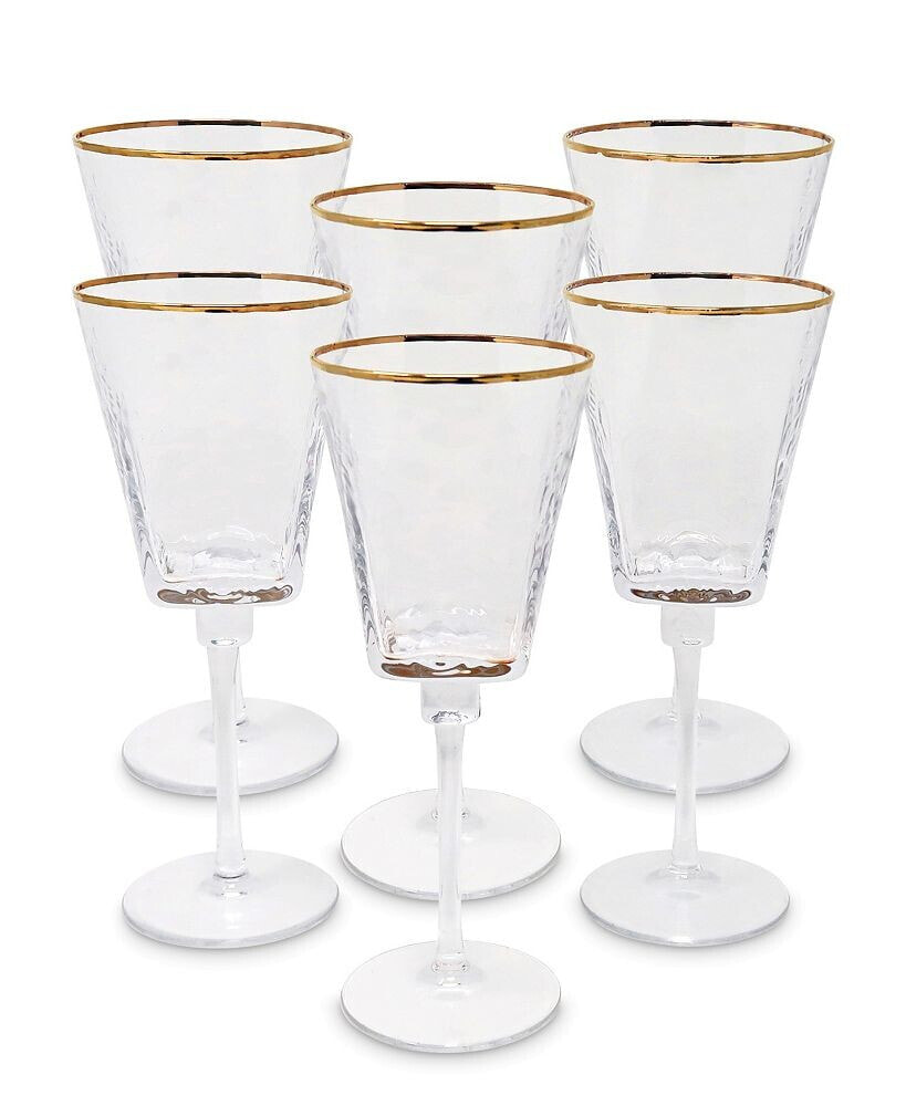 Vivience square Shaped Rim Hammered Wine Glasses, Set of 6
