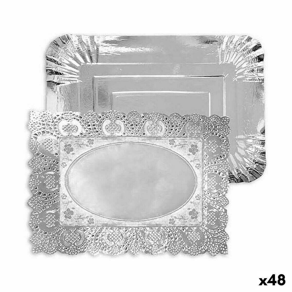 Snack tray Algon Disposable Silver Rectangular 25,5 x 35 x 2 cm (48 Units)