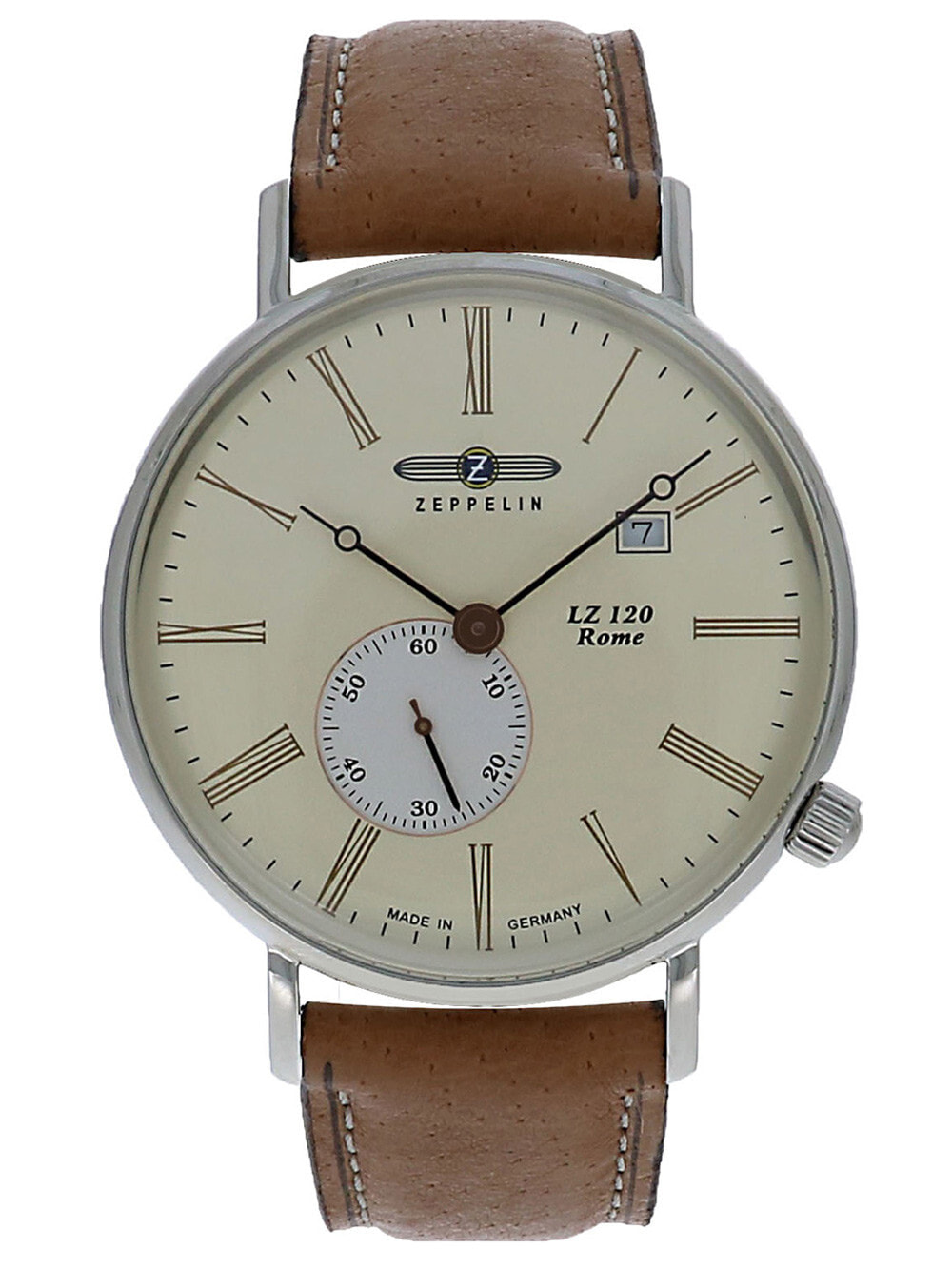 Мужские наручные часы с коричневым кожаным ремешком Zeppelin 7134-5 Rome Mens 41mm 5ATM