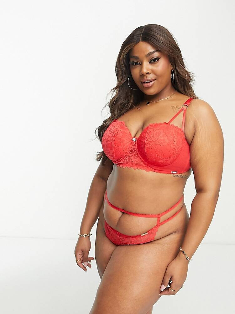 We Are We Wear Curve lace longline padded balconette bra in red