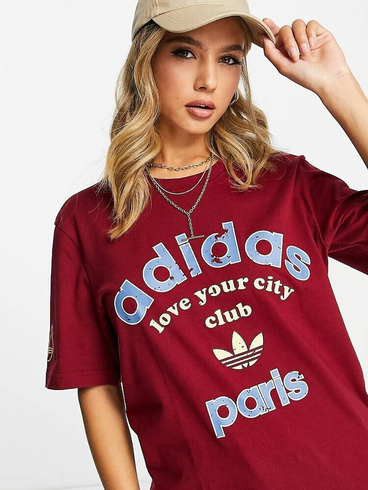 adidas Originals – T-Shirt in Rot mit „Paris“-Logo