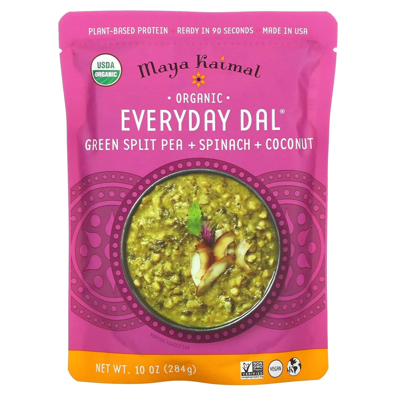 Maya Kaimal, Organic Everyday Dal, зеленый горошек, шпинат и кокос, 284 г (10 унций)
