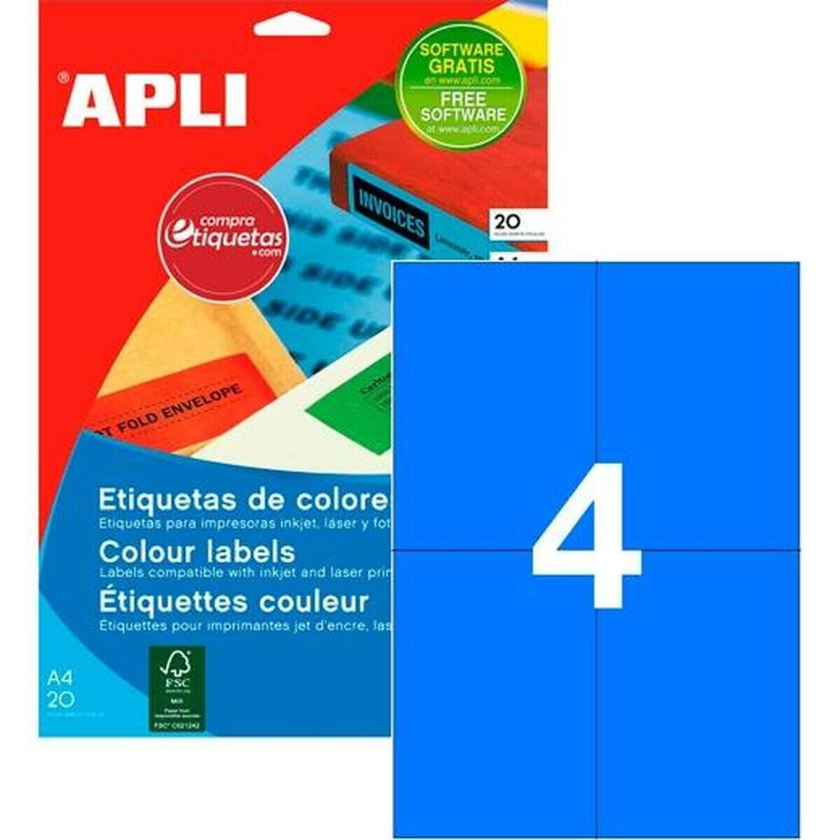 Printer Labels Apli Blue 20 Sheets 105 x 148 mm