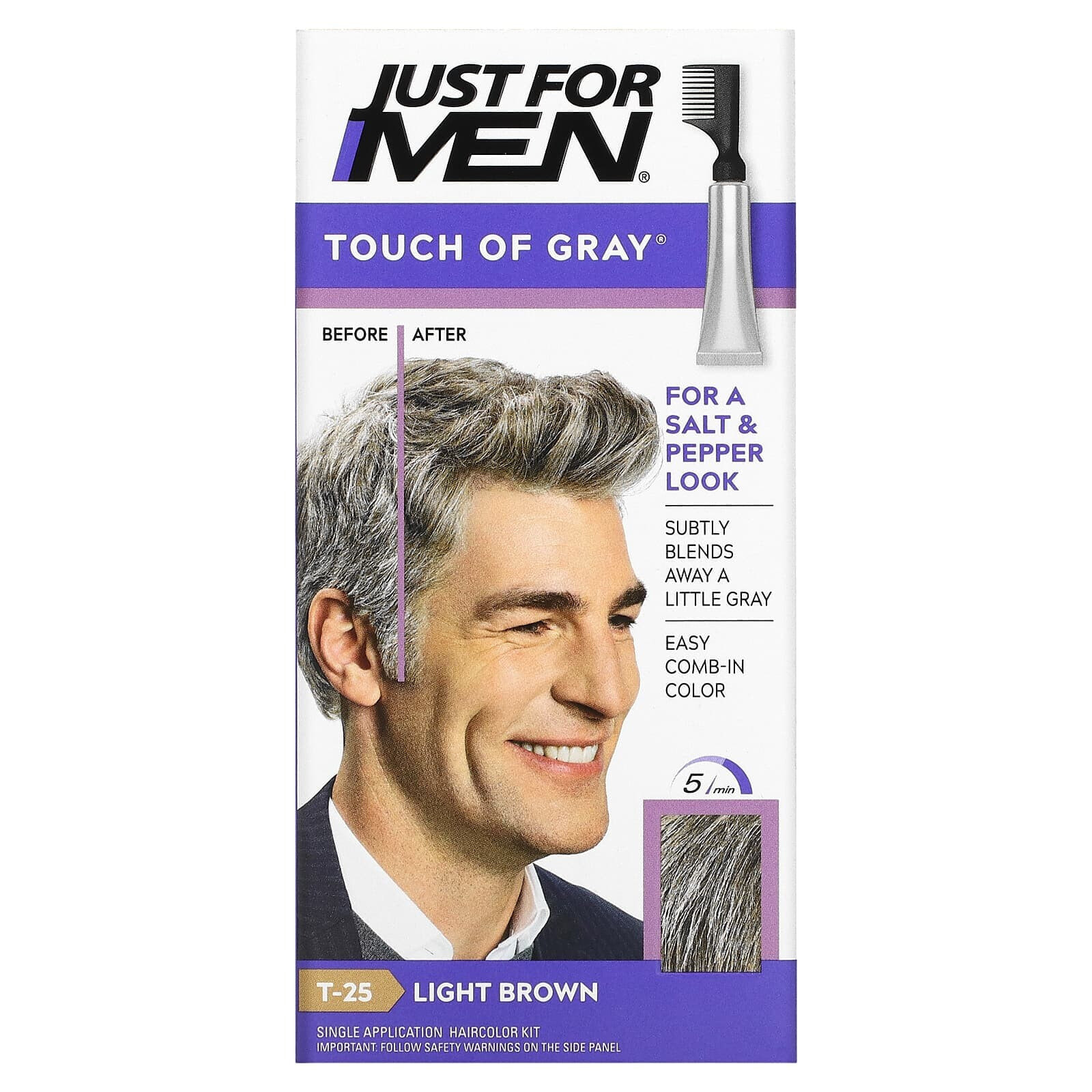 Just for Men, Мужская краска для волос с гребешком Touch of Gray, оттенок черный T-55, 40 г