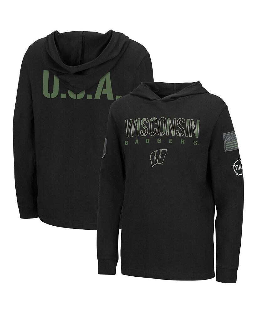 Colosseum big Boys Black Wisconsin Badgers OHT Military-Inspired Appreciation Tango Long Sleeve Hoodie T-shirt