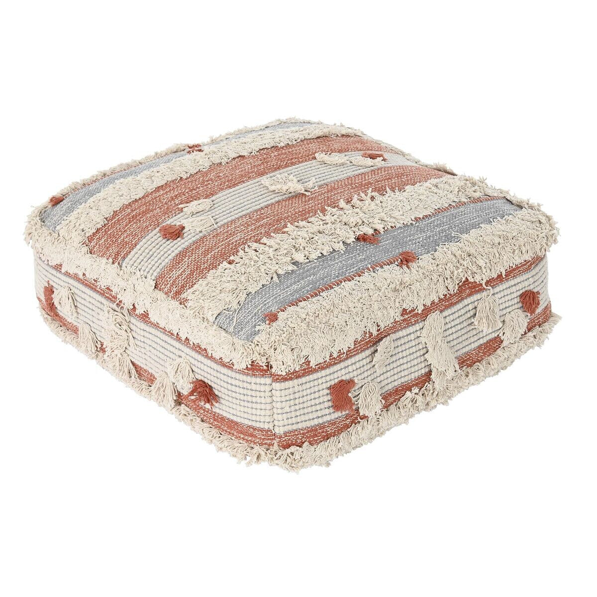 Pouffe DKD Home Decor White Orange Stripes Boho 60 x 60 x 25 cm (2 Units)