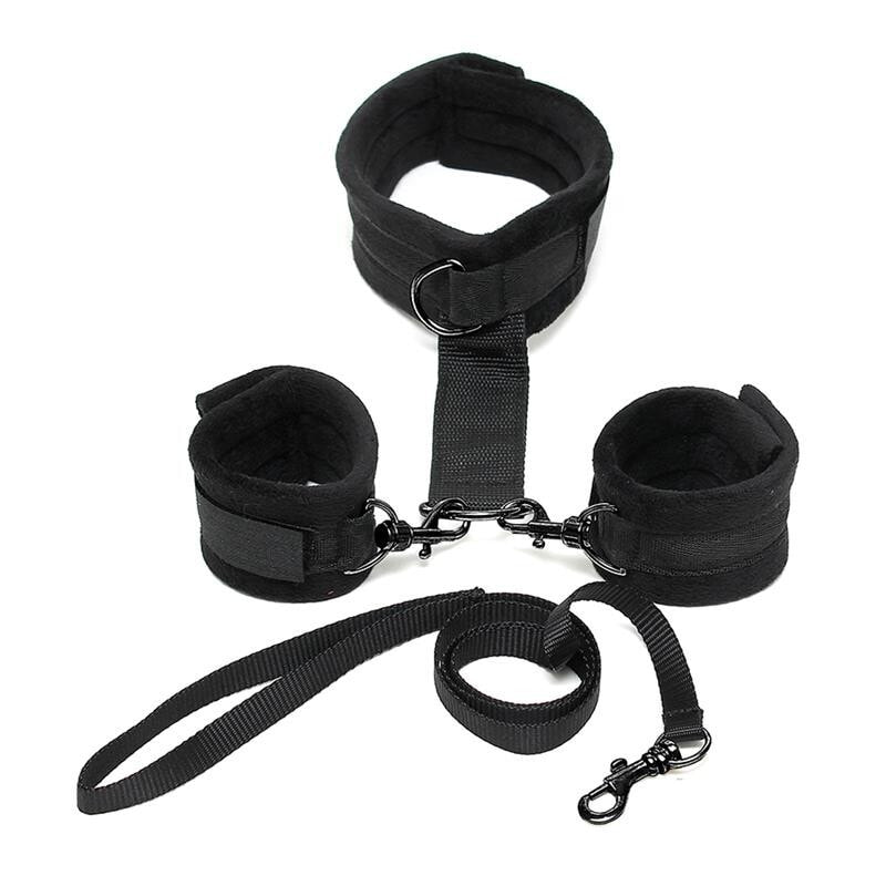 Маска или ошейник для БДСМ BONDAGE PLAY Handcuffs to Collar with Leash Adjustable Black