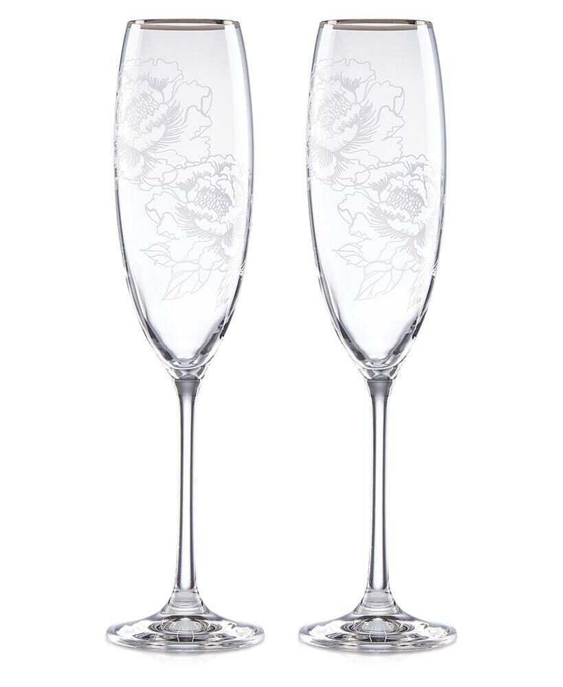 Clear With Etched Peony Design