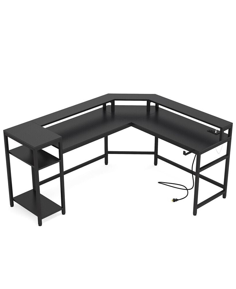Tribesigns tribe signs Black Gaming Desk with Power Outlets & LED Strips