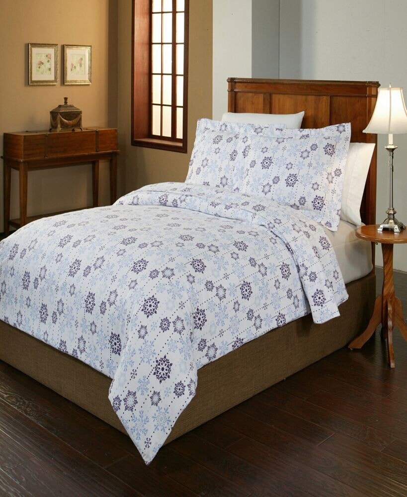 Snowdrop Print Luxury Size Cotton Flannel Duvet Cover Set, Twin/Twin XL