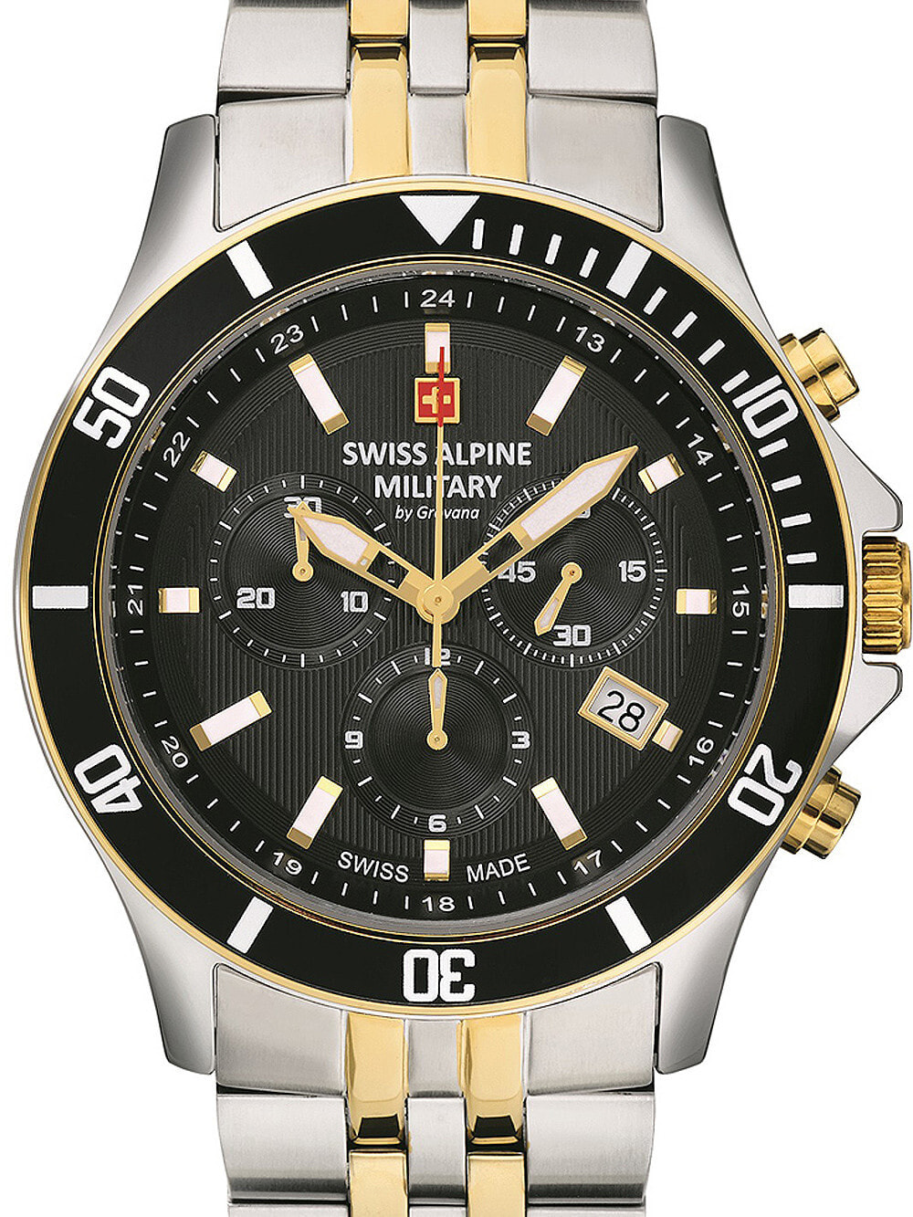 Мужские наручные часы с серебряным браслетом Swiss Alpine Military 7022.9147 chronograph 42mm 10ATM