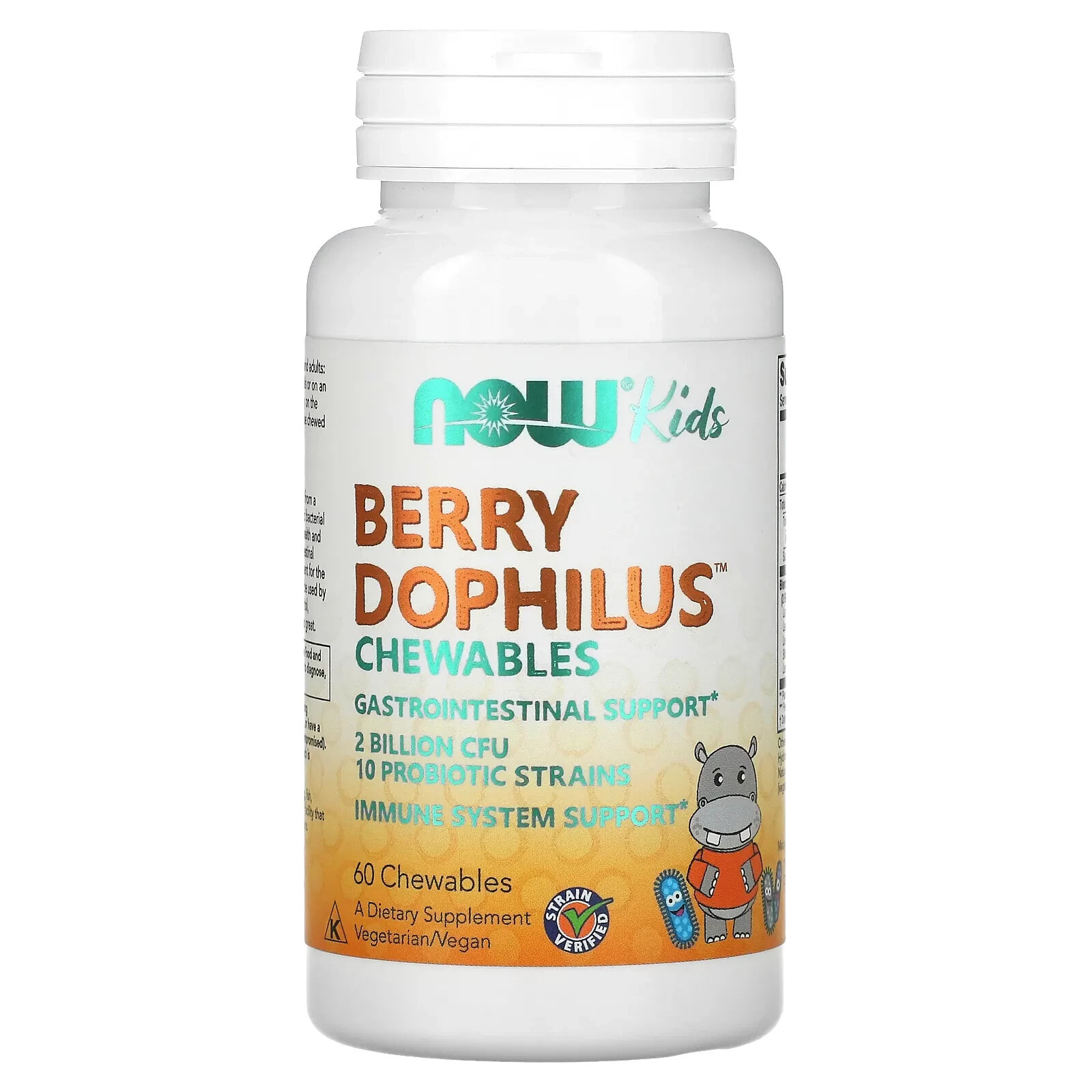 NOW Foods BerryDophilus Пробиотик-дофилус для детей и взрослых  10 штаммов 2 млрд КОЕ 60 жевательных таблеток с ягодным вкусом