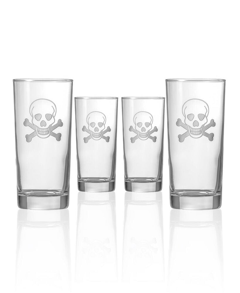 Rolf Glass skull and Cross Bones Cooler Highball 15Oz - Set Of 4 Glasses