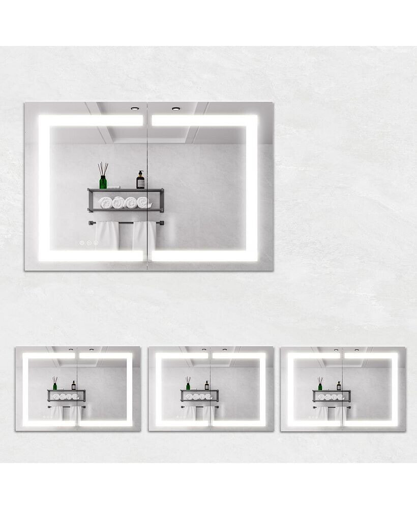 Simplie Fun bathroom Medicine Cabinet with Lights, 36x24 Inch LED Medicine Cabinet with Mirror, Wall Cabi