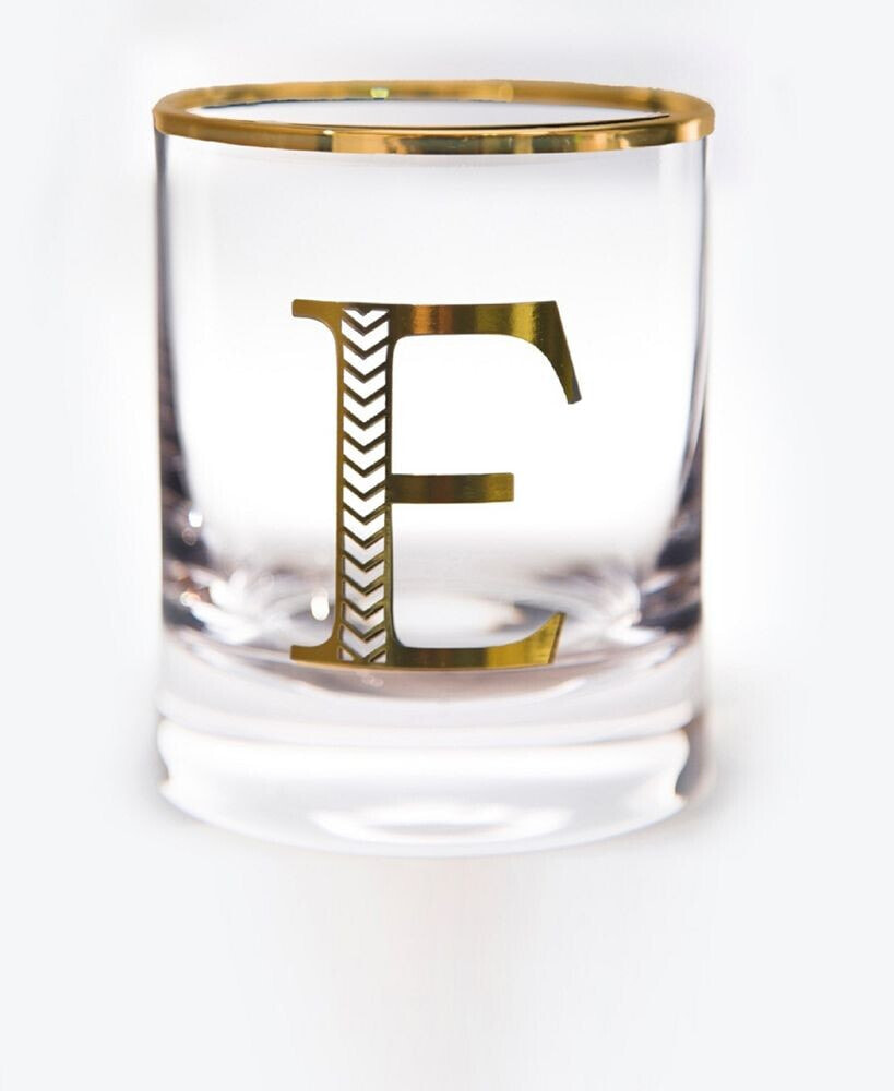 Qualia Glass monogram Rim and Letter E Double Old Fashioned Glasses, Set Of 4