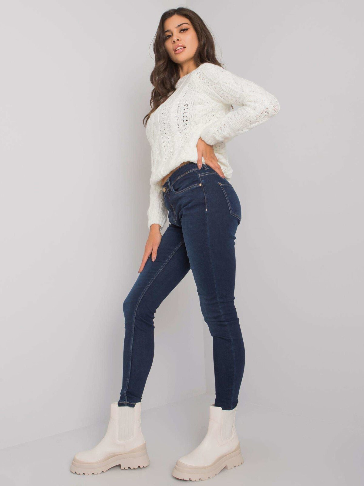 Женские джинсы Factory Price Spodnie jeans-D85035C62220D253-ciemny niebieski