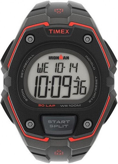 Мужские наручные часы с черным силиконовым ремешком Timex Digital Ironman Classic 30 Lap TW5M46000