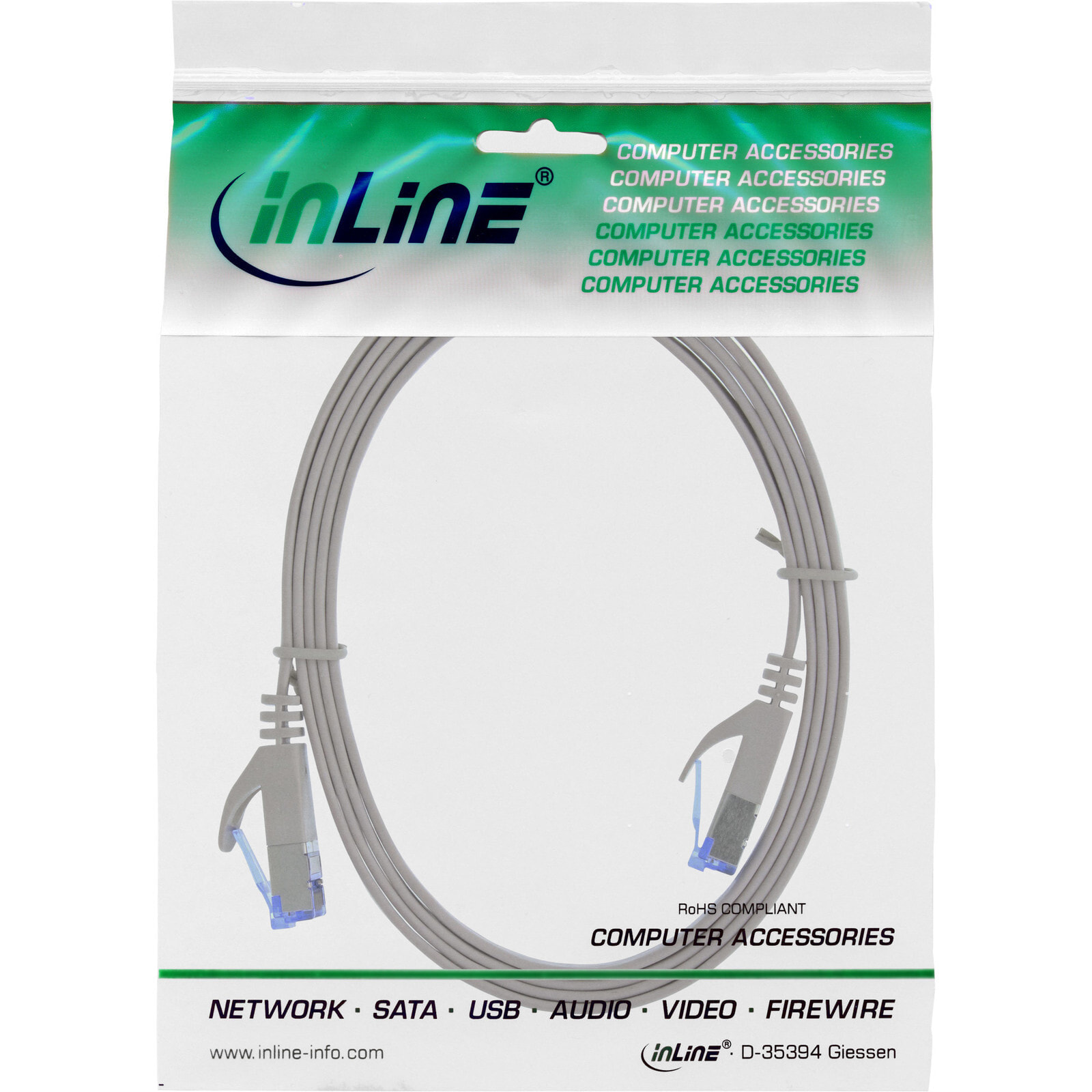 InLine Flat patch cable - U/FTP - Cat.6A - grey - 1.5m
