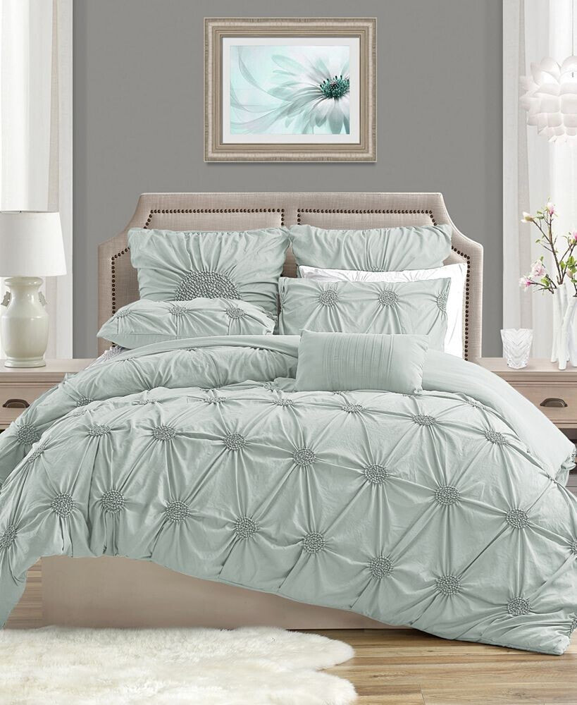 Cathay Home Inc. charming Ruched Rosette Duvet Cover Set - Twin/Twin XL