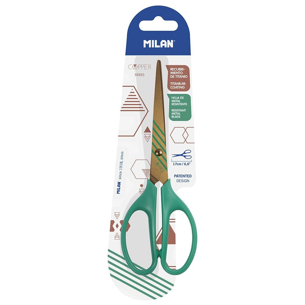 MILAN Blister Pack Office Scissors 17 Cm Copper Series Green