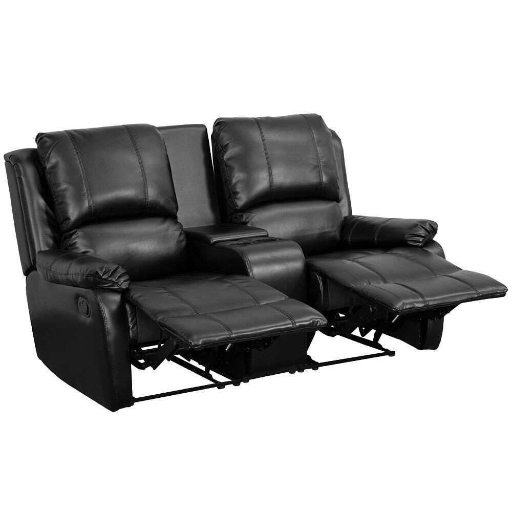 Flash Furniture allure Series 2-Seat Reclining Pillow Back Black Leather Theater Seating Unit With Cup Holders