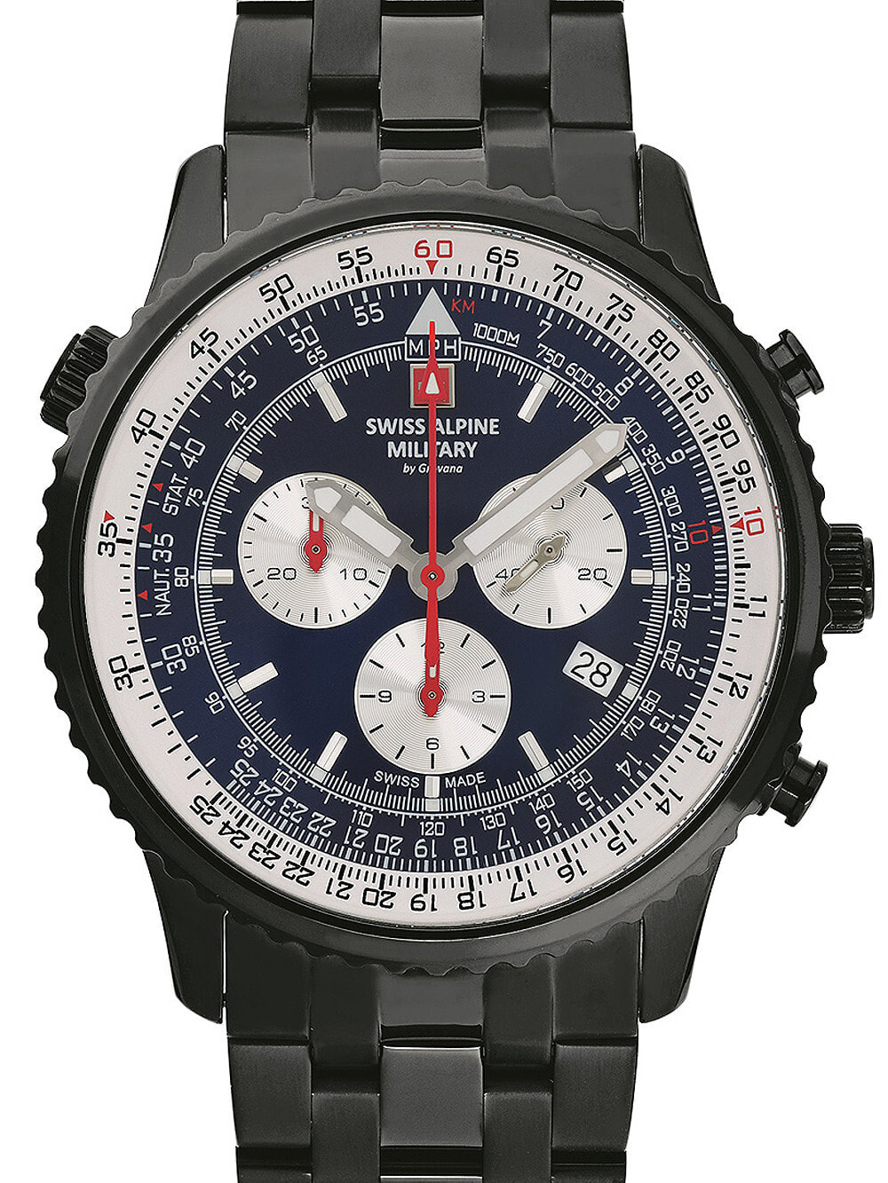 Мужские наручные часы с черным браслетом Swiss Alpine Military 7078.9175 chrono mens 45mm 10ATM