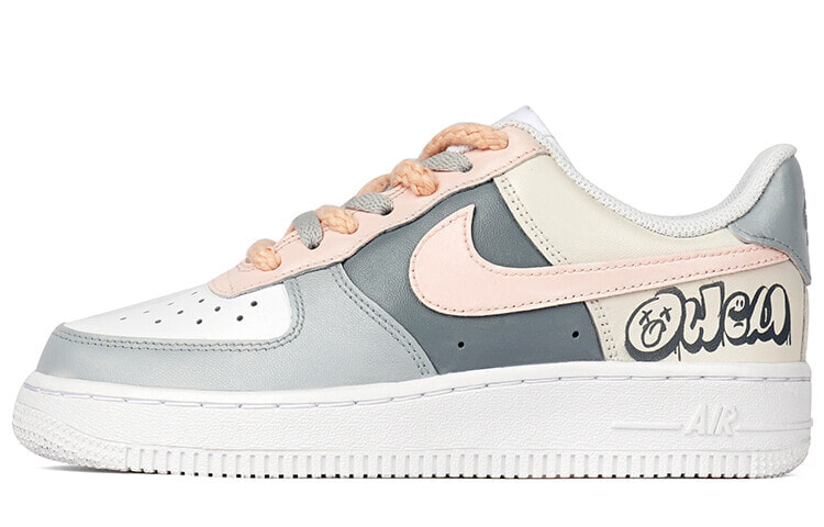 【定制球鞋】 Nike Air Force 1 Low 合成革 莫兰迪 复古 涂鸦 低帮 板鞋 女款 灰粉 / Кроссовки Nike Air Force DD8959-100